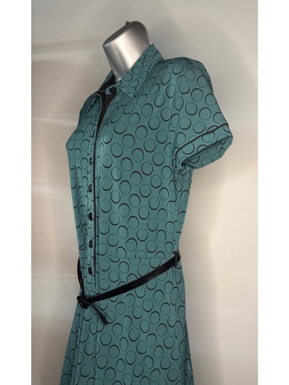 APT. 9 Teal Polka Dot Dress Y2K Women's Size PM Vintage Midi Waist Dress - Picture 5 of 14